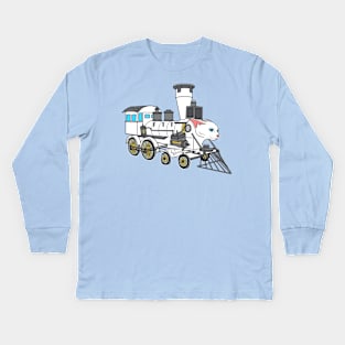 Speeding Locomotive White Cat Train Kids Long Sleeve T-Shirt